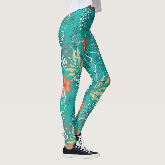 Kleurrijk patroon van tropische bladeren en bloeme leggings (Rechts)