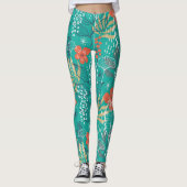 Kleurrijk patroon van tropische bladeren en bloeme leggings (Voorkant)