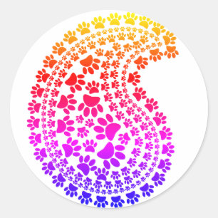 Kleurrijk paw Print Paisley Patroon Ronde Sticker