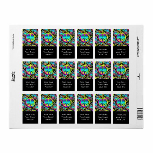 Kleurrijk PEACE naadloos patroon + uw ideeën Etiket (Full Sheet)