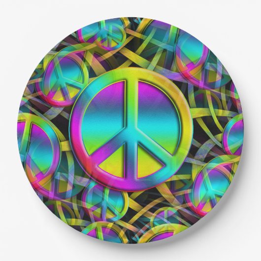 Kleurrijk PEACE naadloos patroon + uw ideeën Papieren Bordje (Voorkant)