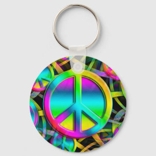 Kleurrijk PEACE naadloos patroon + uw ideeën Sleutelhanger