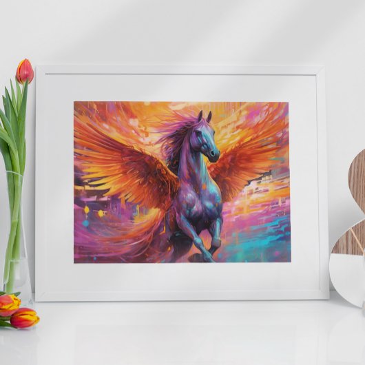 Kleurrijk Pegasus Paard Abstract schilderij Poster