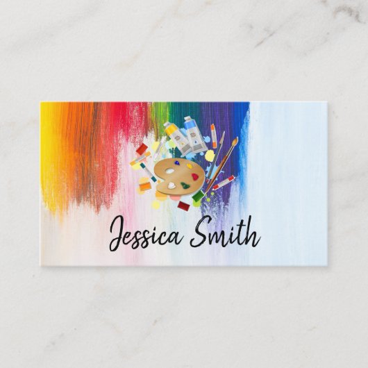 Kleurrijk | Penseelstreken | Verf en palet Visitekaartje (Voorkant)