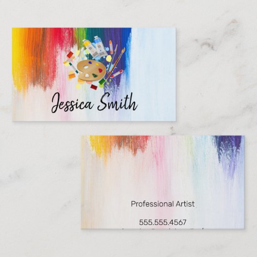 Kleurrijk | Penseelstreken | Verf en palet Visitekaartje (Voorkant / Achterkant)