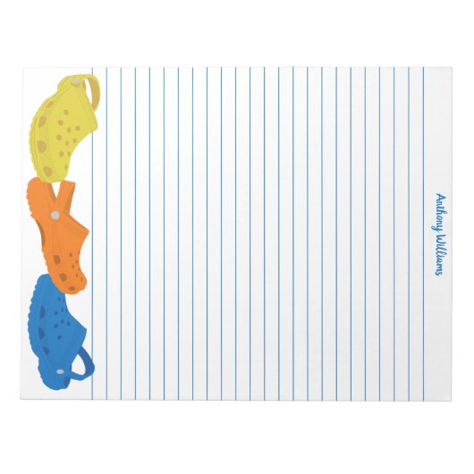 Kleurrijk plastic schoeisel op papier voor persoon notitieblok (Voorkant)