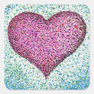 Kleurrijk Pointillism Heart Pink Vierkante Sticker