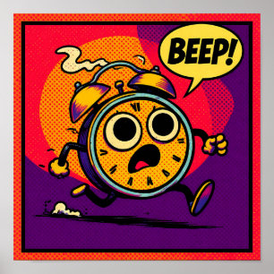 Kleurrijk Pop Art Grafisch: Ablaze Klok met BEEP! Poster