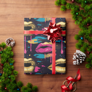 Kleurrijk Pop Art Lippenpatroon met Felle Druppels Cadeaupapier