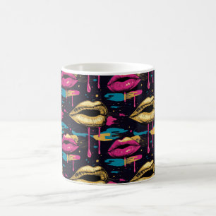 Kleurrijk Pop Art Lippenpatroon met Levendige Drup Koffiemok