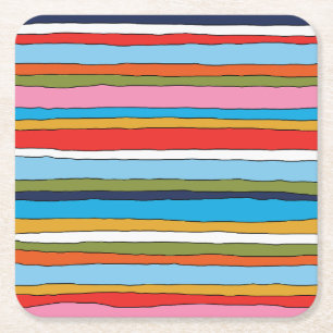 Kleurrijk Pop Stripes Lined Pattern Vierkante Kartonnen Onderzetter