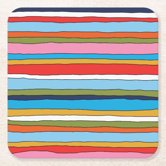 Kleurrijk Pop Stripes Lined Pattern Vierkante Kartonnen Onderzetter (Voorkant)