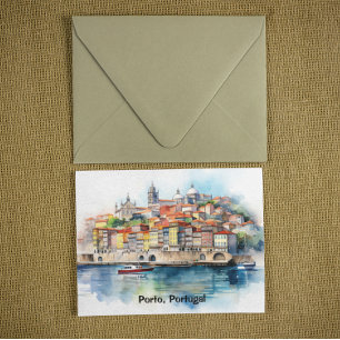 Kleurrijk Porto Portugal Aquarel Stadsgezicht Briefkaart