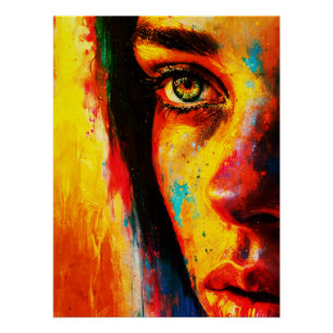 Kleurrijk Portret van Vrouw Levendig Close-Up Oog Perfect Poster