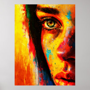 Kleurrijk Portret van Vrouw Levendig Close-Up Oog Poster