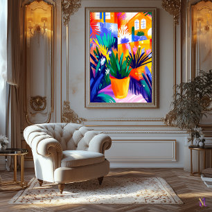 Kleurrijk Potted Plant in Fauvistische stijl Canvas Afdruk
