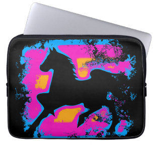 Kleurrijk Prancing High-stepping Paard Silhouet Laptop Sleeve