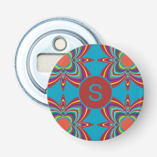 Kleurrijk psychedelisch geometrisch patroon monogr button flesopener