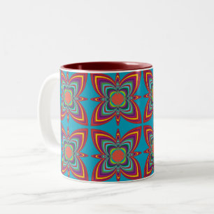 Kleurrijk psychedelisch geometrisch patroon tweekleurige koffiemok