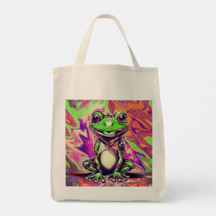 Kleurrijk psychedelisch graffiti kikker groen paar tote bag