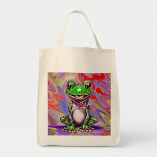 Kleurrijk psychedelisch graffiti kikker groen rood tote bag