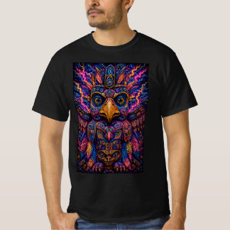 Kleurrijk psychedelisch uil totem kunst heren T-sh T-shirt