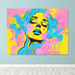Kleurrijk Psychedelisch Vrouwenportret Pop Art Canvas Afdruk