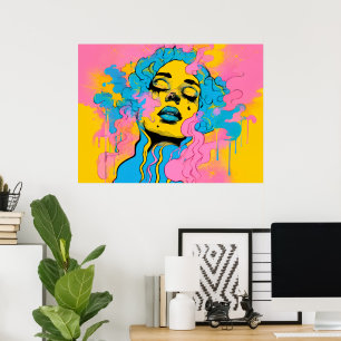 Kleurrijk Psychedelisch Vrouwenportret Pop Art Poster