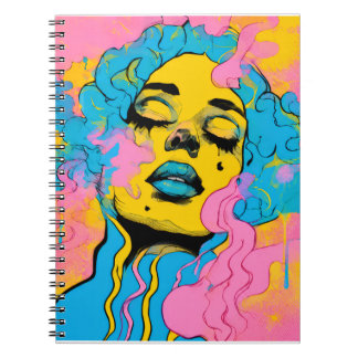 Kleurrijk psychedelisch vrouwenportret Pop Art Pri Notitieboek
