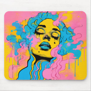 Kleurrijk Psyschedelisch Vrouwenportret Pop Art Pr Muismat