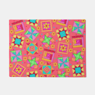 Kleurrijk Quilt Patchwork blokkeert Rood Koraal Aa Deurmat