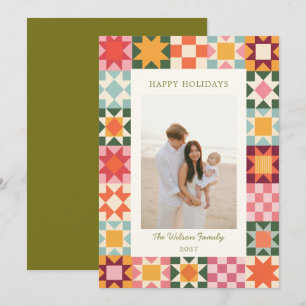 Kleurrijk quiltpatroon familie vakantiefoto feestdagenkaart