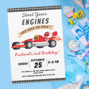 Kleurrijk raceautothema kinderverjaardagsfeestje kaart