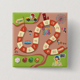 Kleurrijk raceparcours bordspel voor kinderen vierkante button 5,1 cm