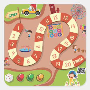 Kleurrijk raceparcours bordspel voor kinderen vierkante sticker