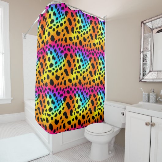 Kleurrijk Rainbow Cheetah Seamless Pattern Douchegordijn (In situ)