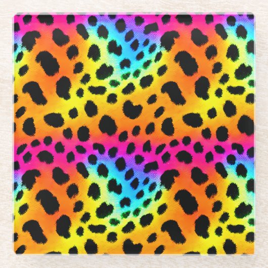 Kleurrijk Rainbow Cheetah Seamless Pattern Glazen Onderzetter (Voorkant)