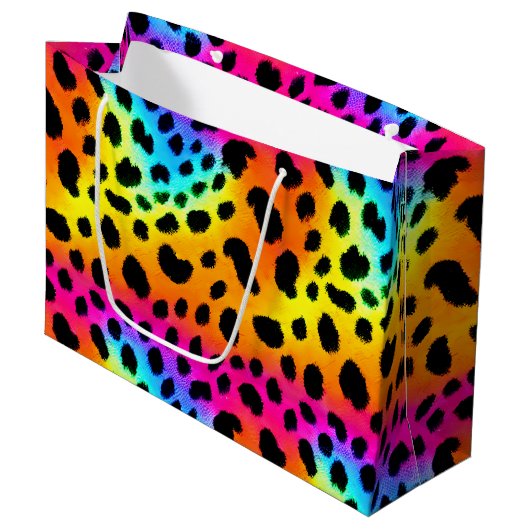 Kleurrijk Rainbow Cheetah Seamless Pattern Groot Cadeauzakje (Voorkant Gekanteld)
