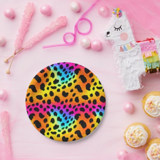 Kleurrijk Rainbow Cheetah Seamless Pattern Papieren Bordje (Feest)