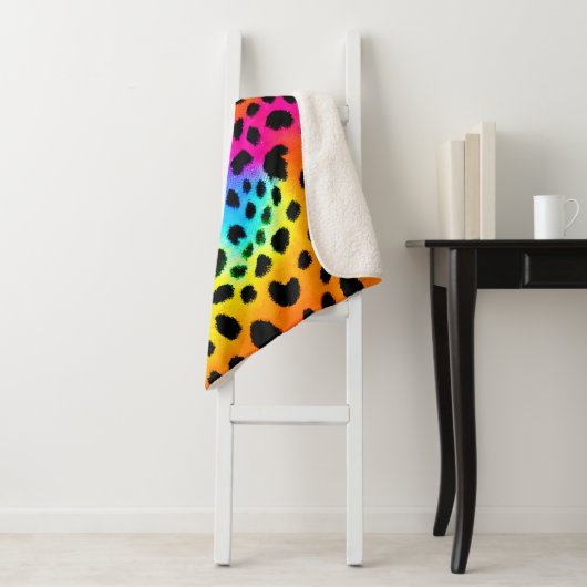 Kleurrijk Rainbow Cheetah Seamless Pattern Sherpa Deken (In situ)