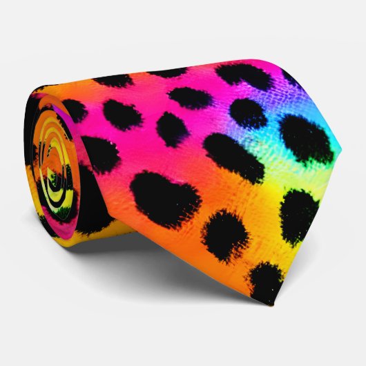 Kleurrijk Rainbow Cheetah Seamless Pattern Stropdas (Opgerold)