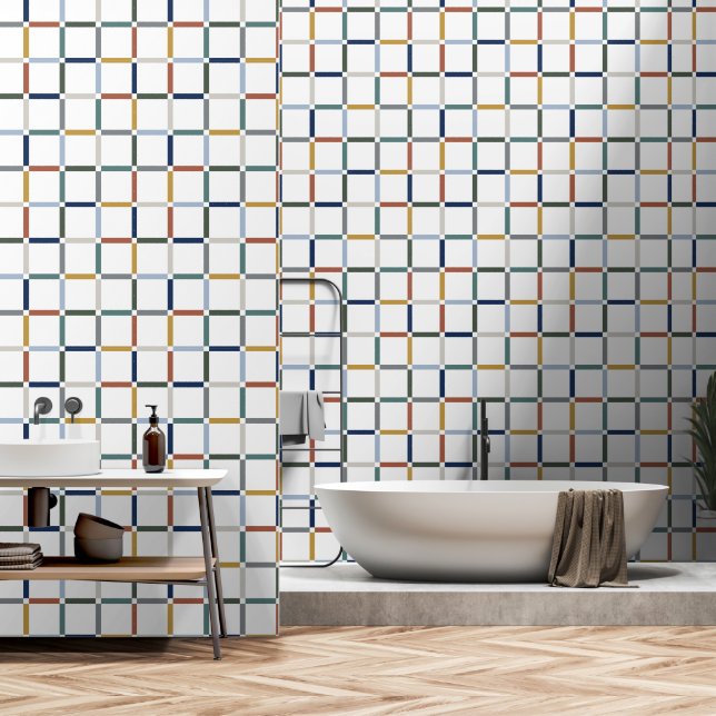 Kleurrijk raster met negatieve ruimte Art Nouveau Behang (Badkamer)