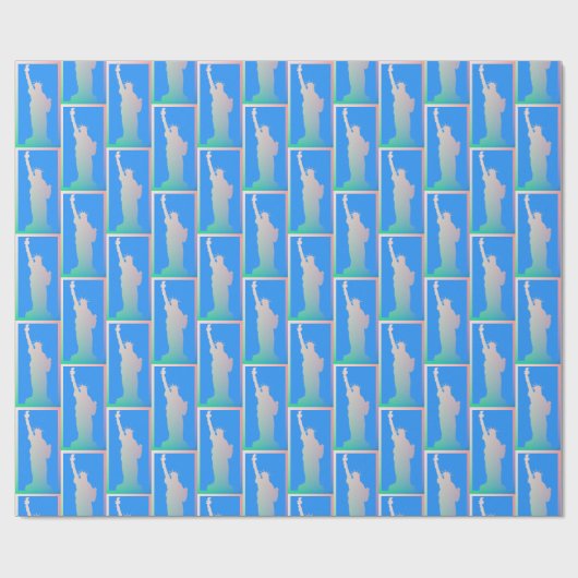 Kleurrijk Regenboog Vrijheidsbeeld New York Blauw Cadeaupapier (Vlak)