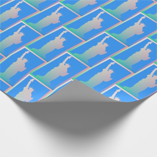 Kleurrijk Regenboog Vrijheidsbeeld New York Blauw Cadeaupapier (Hoek)