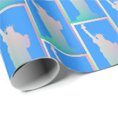 Kleurrijk Regenboog Vrijheidsbeeld New York Blauw Cadeaupapier (Rol Hoek)