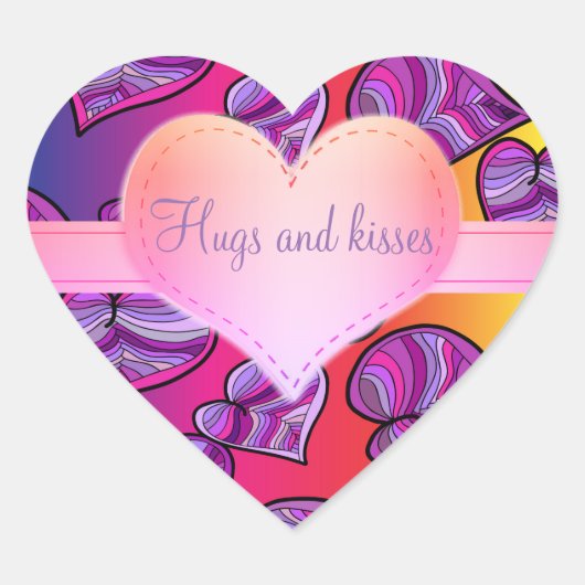 Kleurrijk regenboogpatroon hart sticker (Voorkant)