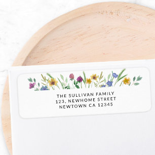 Kleurrijk retouradres met wilde bloemen etiket