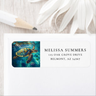 Kleurrijk Retouradres met Zeeschildpad Kunst Etiket