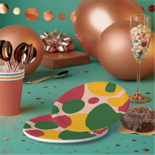 Kleurrijk Retro Abstract Vormpatroon  Papieren Bordje