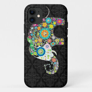 Kleurrijk Retro Bloemen Olifant Design iPhone 11 Hoesje